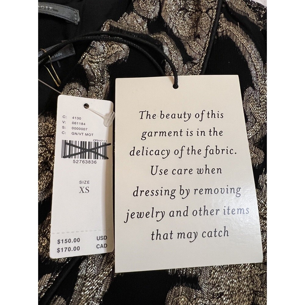 NWT Anthropologie Black Gold Metallic Foil Long Sleeve Ruffle Tunic Dress Sz XS - Picture 4 of 7